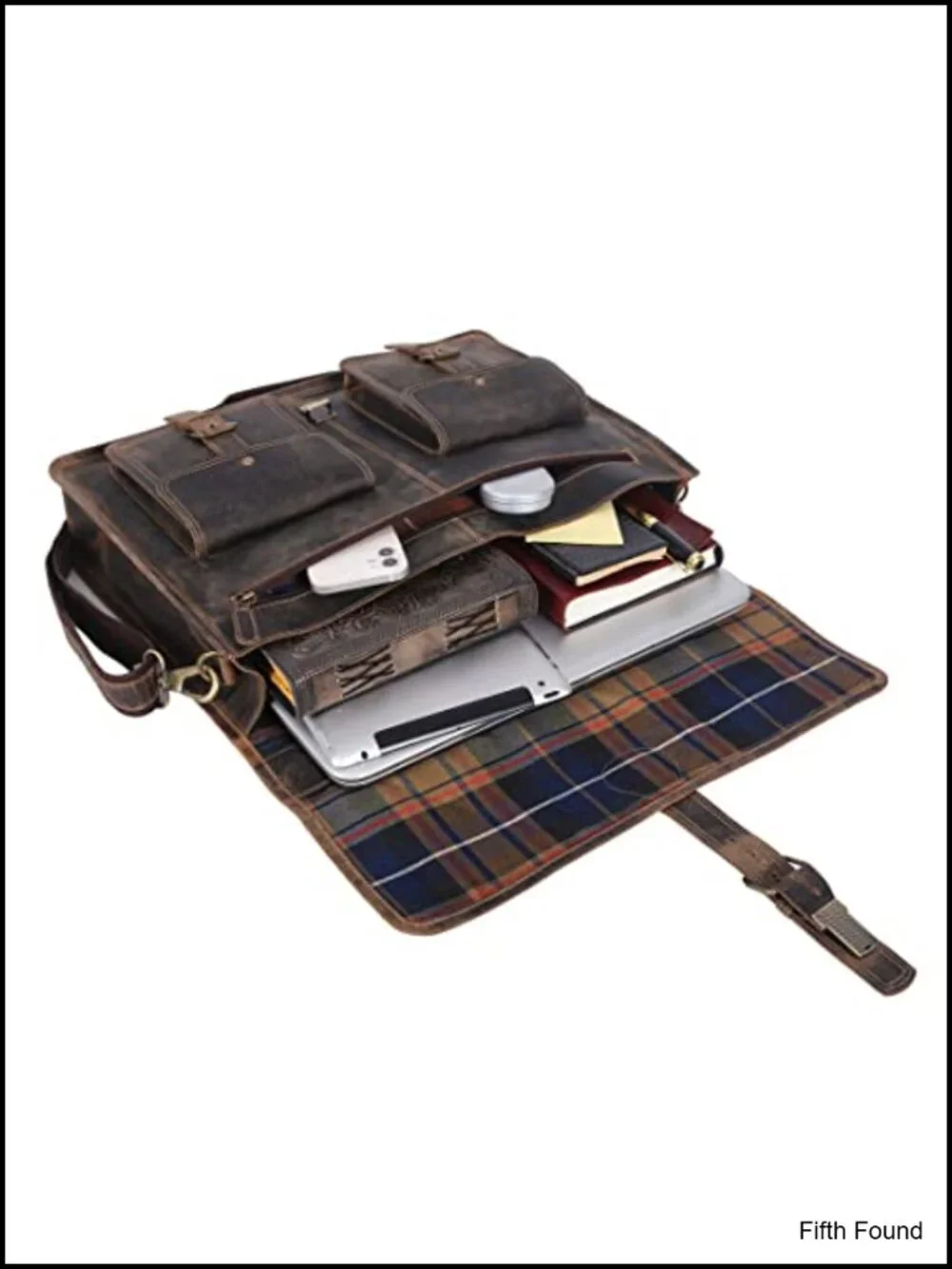 18 Inch Buffalo Leather Laptop Briefcase Messenger Bag Multi Section Unisex